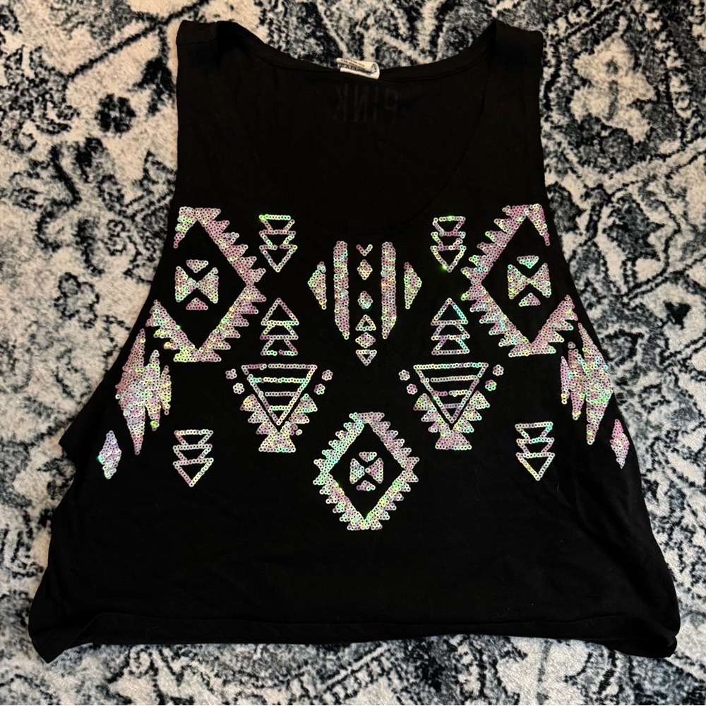 Vintage PINK Victoria’s Secret Black Geometric Patterned Women's Top